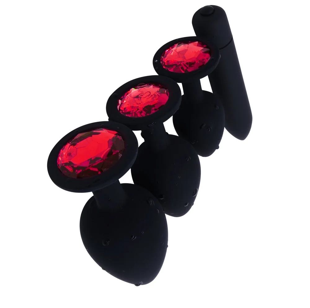 Combination Sex Toy Silicone Anal Plug With G Spot Bullet Vibrator Red Stone