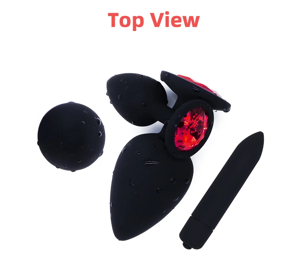 Combination Sex Toy Silicone Anal Plug With G Spot Bullet Vibrator Red Stone