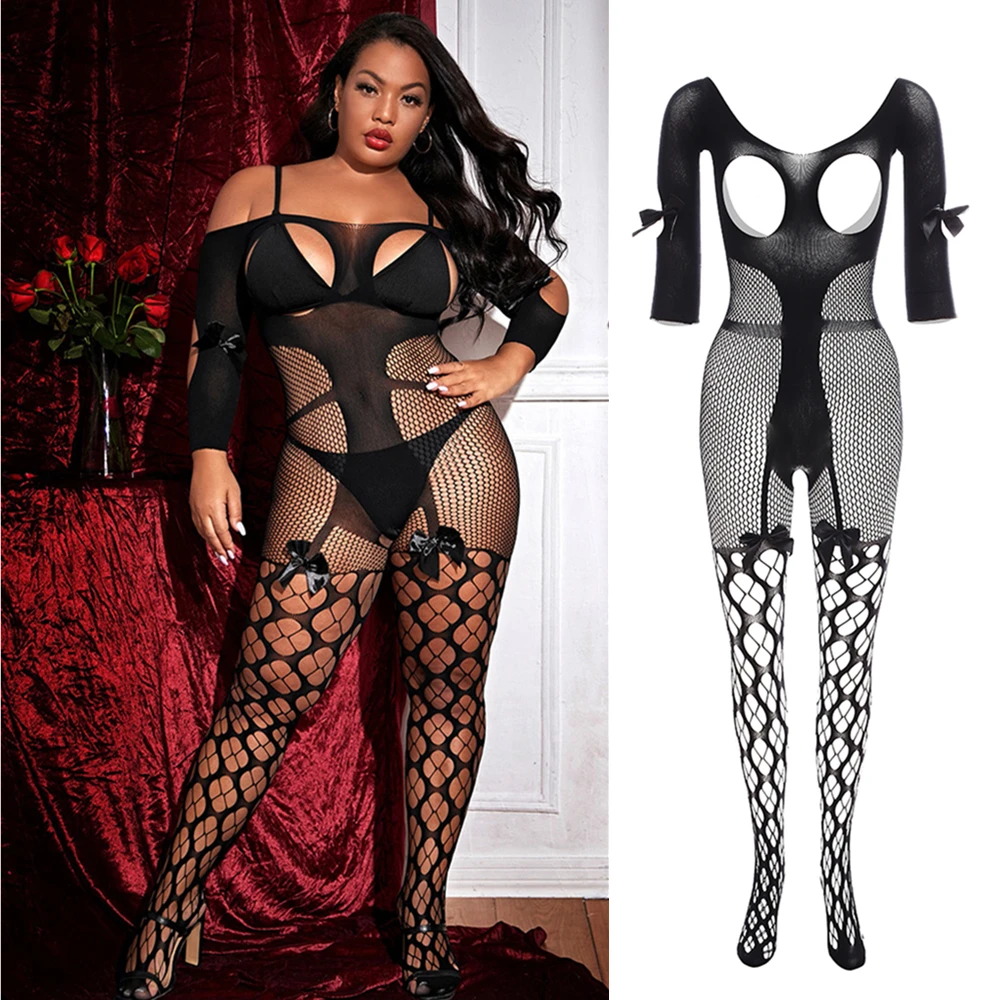 Hot Sexy Costumes Plus Size Fetish Lingerie Porno Women Sexy Open Crotch BodyStockings Fishnet Sex Clothes Teddies Underwear