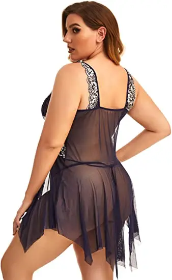 Plus Size Lingerie for Women Sleepwear Set Lace Babydoll Chemise V Neck Nightgown Sexy Nightdress Maternity Negligee S-5XL
