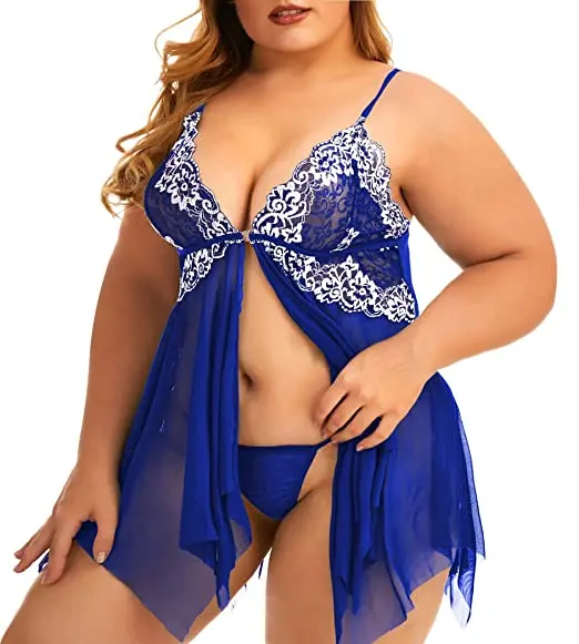 Plus Size Lingerie for Women Sleepwear Set Lace Babydoll Chemise V Neck Nightgown Sexy Nightdress Maternity Negligee S-5XL