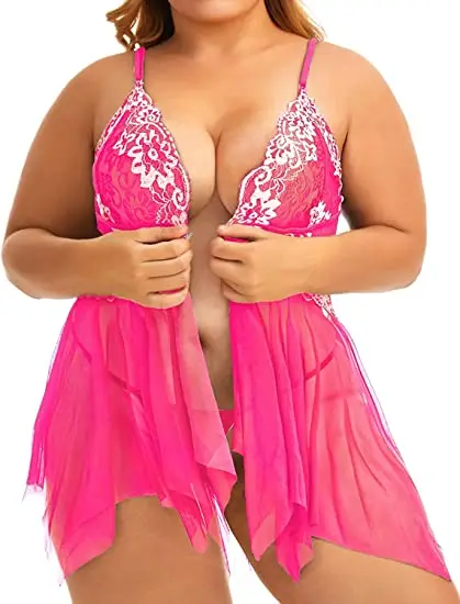 Plus Size Lingerie for Women Sleepwear Set Lace Babydoll Chemise V Neck Nightgown Sexy Nightdress Maternity Negligee S-5XL