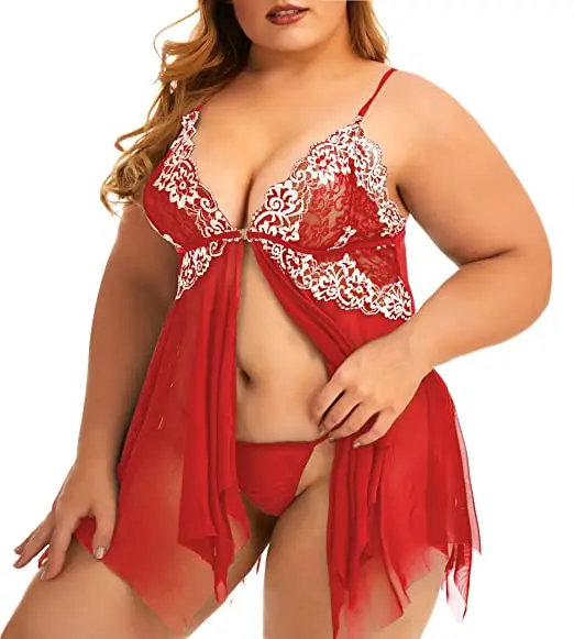 Plus Size Lingerie for Women Sleepwear Set Lace Babydoll Chemise V Neck Nightgown Sexy Nightdress Maternity Negligee S-5XL