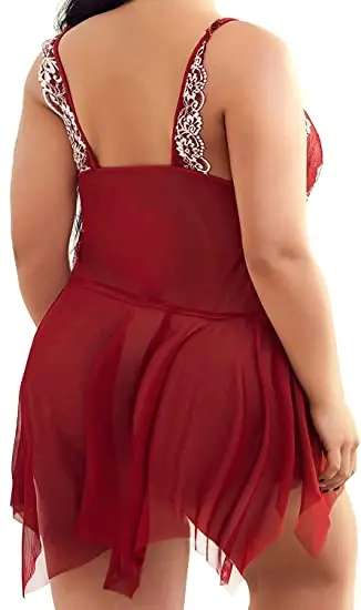 Plus Size Lingerie for Women Sleepwear Set Lace Babydoll Chemise V Neck Nightgown Sexy Nightdress Maternity Negligee S-5XL