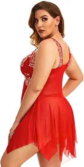 Plus Size Lingerie for Women Sleepwear Set Lace Babydoll Chemise V Neck Nightgown Sexy Nightdress Maternity Negligee S-5XL