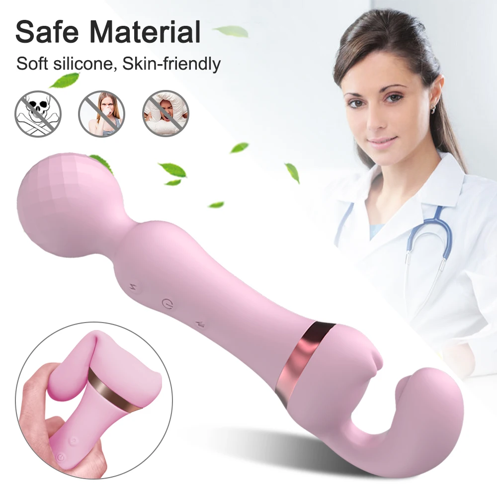 Powerful 2 in 1 AV Vibrator Female Magic Wand Clitoris Stimulator USB Recharge 20 Modes G Spot Massager Sex Toys Dildo for Women