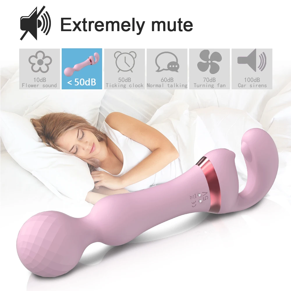 Powerful 2 in 1 AV Vibrator Female Magic Wand Clitoris Stimulator USB Recharge 20 Modes G Spot Massager Sex Toys Dildo for Women