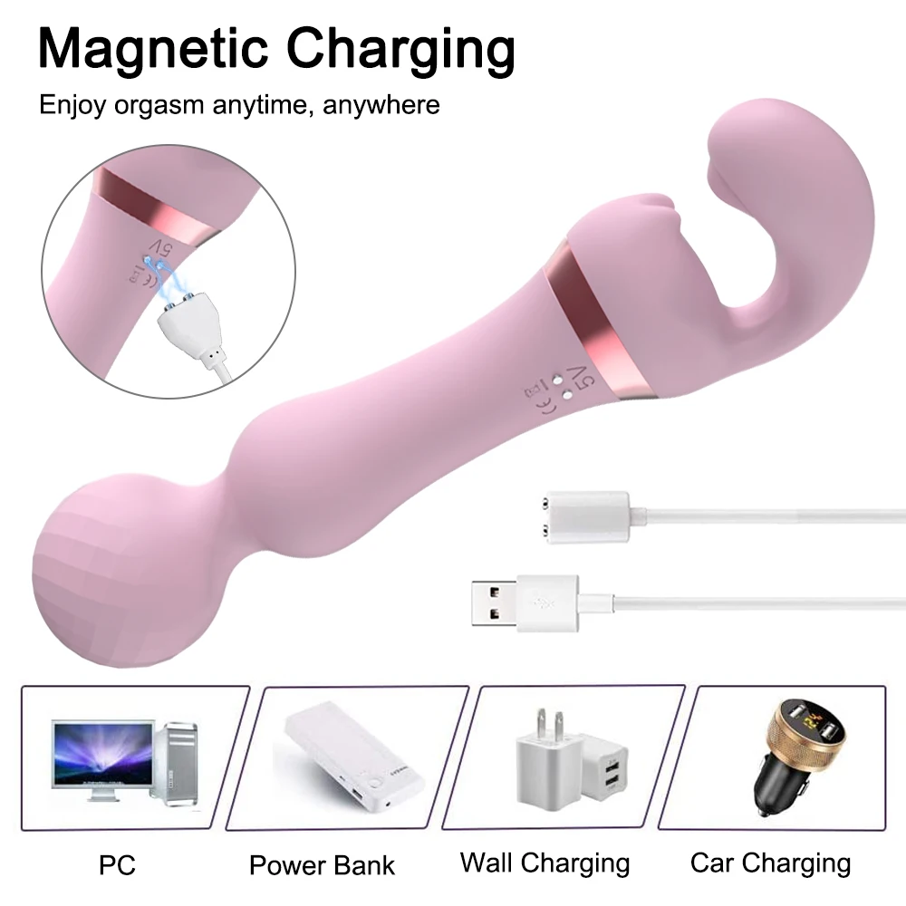 Powerful 2 in 1 AV Vibrator Female Magic Wand Clitoris Stimulator USB Recharge 20 Modes G Spot Massager Sex Toys Dildo for Women